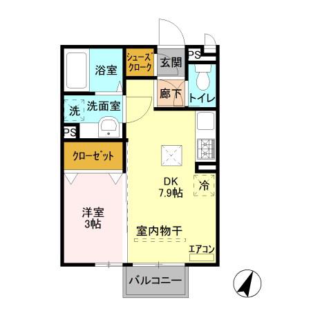 ボンヌ ジュルネ(1DK/1階)の間取り写真