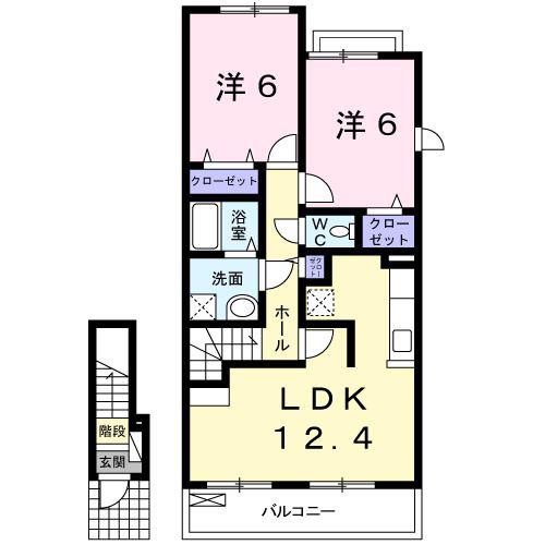 ウィングF(2LDK/2階)の間取り写真