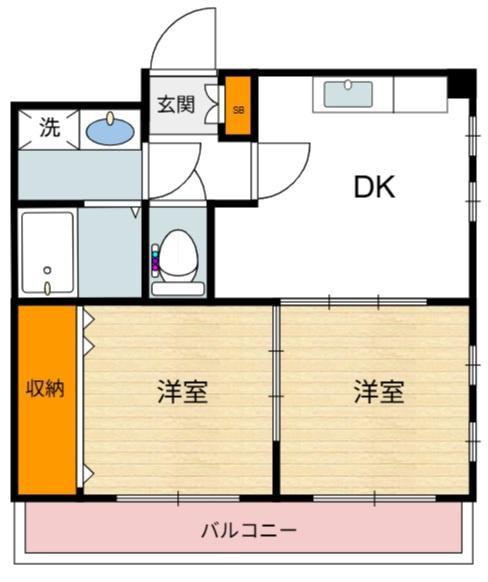 シェーヌパレ(2DK/5階)の間取り写真