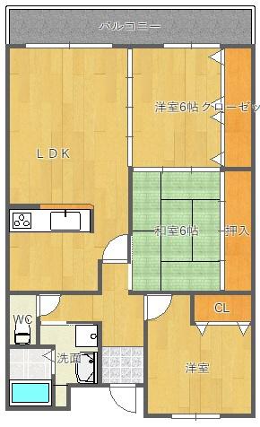 カルム千里山土井(2SLDK/3階)の間取り写真