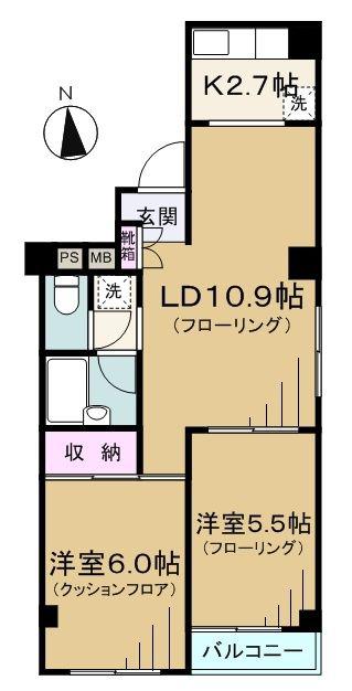 シャンブルグランドゥ(2LDK/4階)の間取り写真