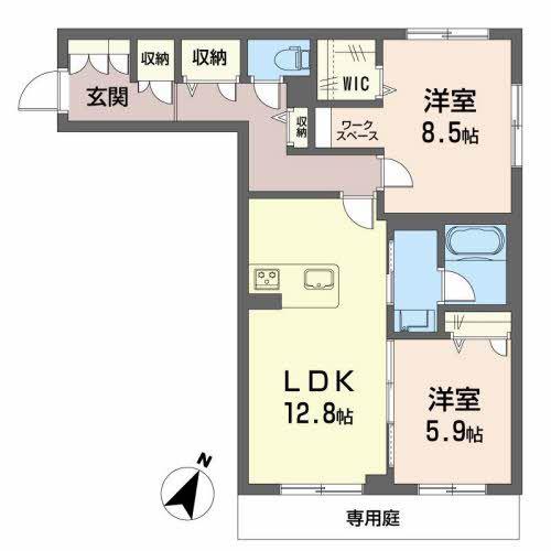 ヴィアソーレ(2LDK/1階)の間取り写真