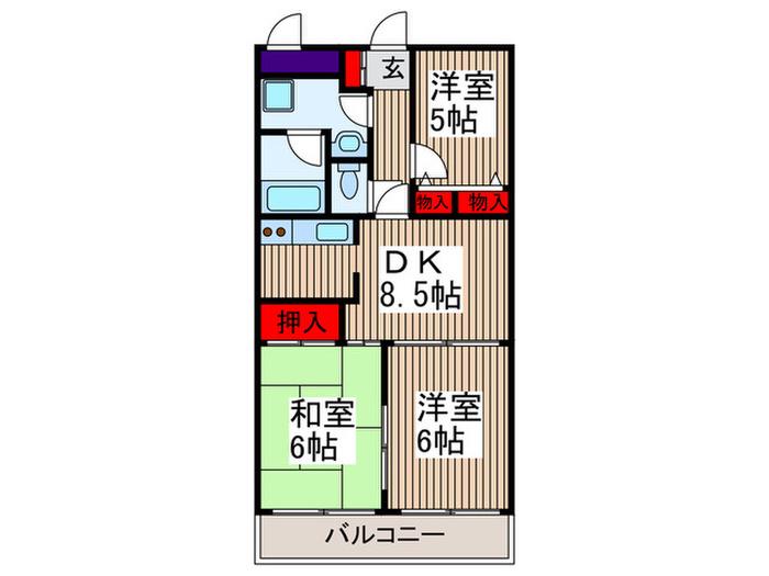 クレスト武蔵浦和(3DK/3階)の間取り写真