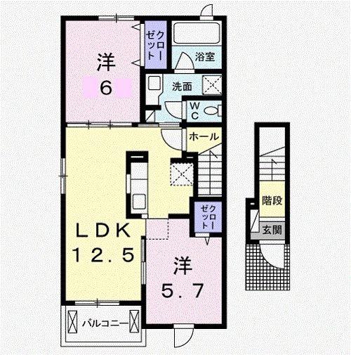 クラール木太D(2LDK/2階)の間取り写真