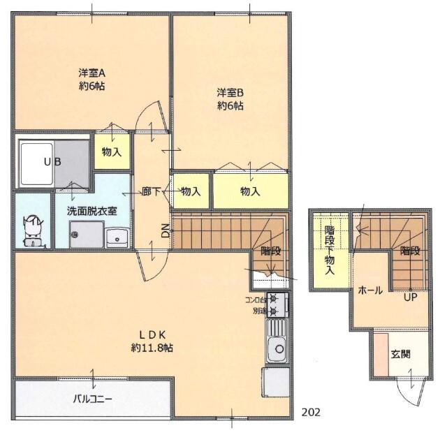 シェソワV(2LDK/2階)の間取り写真