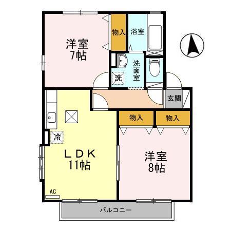 リビングタウン新田東(2LDK/2階)の間取り写真