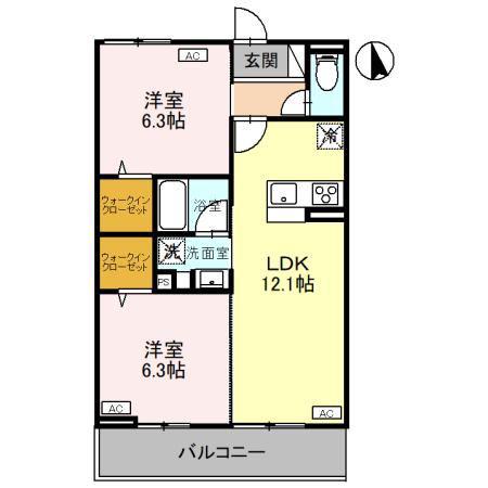CLASSEUM元今泉(2LDK/3階)の間取り写真