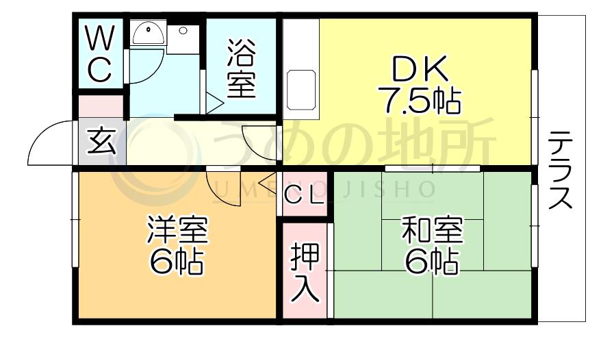 セゾンモンルポ(2DK/1階)の間取り写真