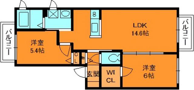 グレイス龍田(2LDK/2階)の間取り写真