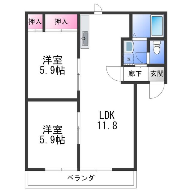 パーミーハイツ(2LDK/1階)の間取り写真