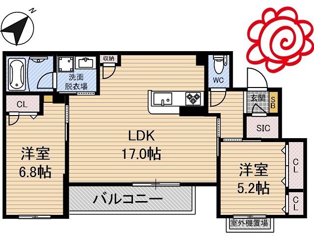 シャーメゾンエクロール(2LDK/2階)の間取り写真