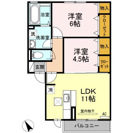 グリーンハイム(2LDK/1階)の間取り写真