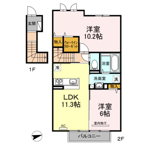 ウィステみやまえ(2LDK/2階)の間取り写真