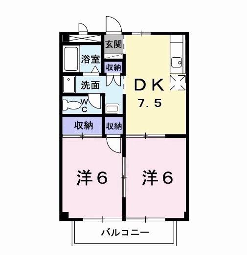 フォンテ-ヌ(2DK/2階)の間取り写真