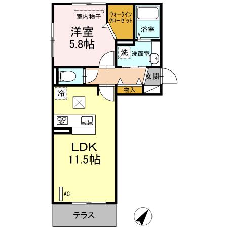 D-ROOM東光寺(1LDK/2階)の間取り写真
