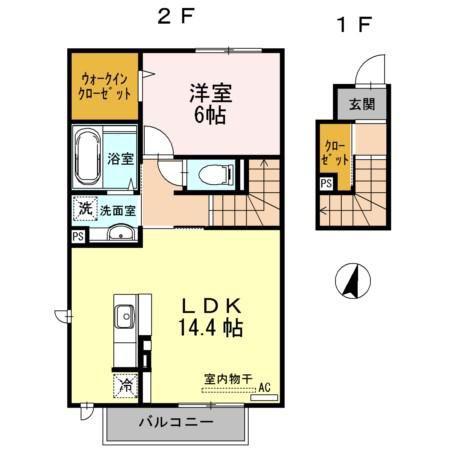 ジュネス・KASE(1LDK/2階)の間取り写真