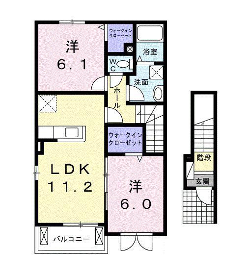 ユニゾン ガーデン II(2LDK/2階)の間取り写真