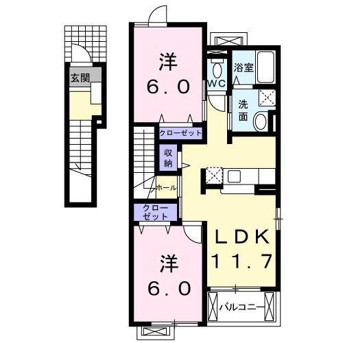 ファーストレーベン立野B(2LDK/2階)の間取り写真