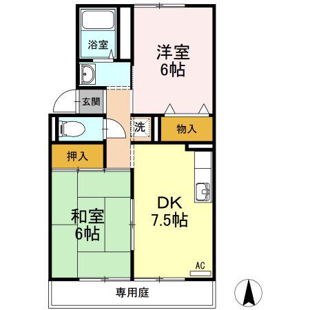 ヴィスタ桑田II棟(2DK/1階)の間取り写真