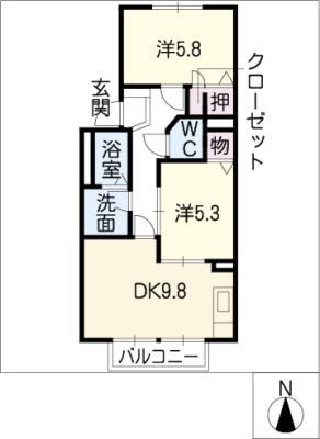 サンシャインE棟(2DK/2階)の間取り写真