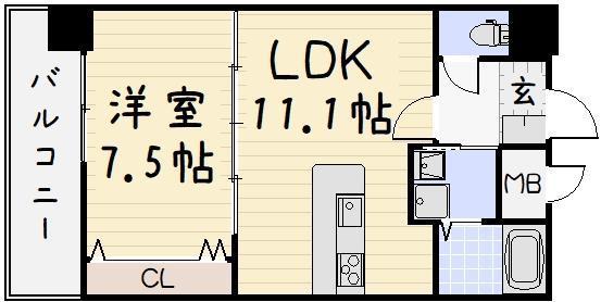 NO.65クロッシングタワーORIENT.BLD(1LDK/9階)の間取り写真
