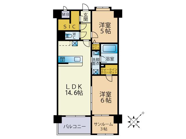 Y・M FLAT MATOBA(2SLDK/6階)の間取り写真