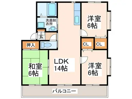 花の木2番館(3LDK/3階)の間取り写真