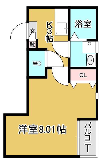 クレフラスト台原駅前(1K/2階)の間取り写真