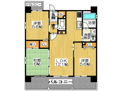 ピアッツァレント今井町(3LDK/5階)の間取り写真