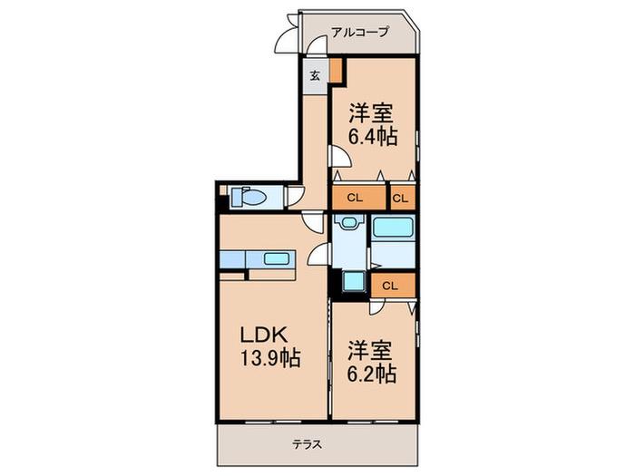 フォンターナ壱番館(2LDK/1階)の間取り写真