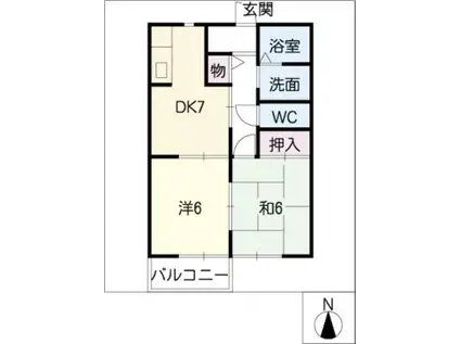 フォンティーヌC棟(2DK/1階)の間取り写真