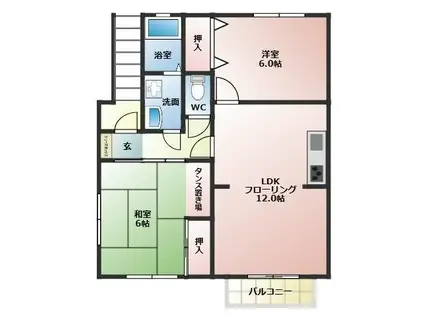 タウンハイツTOEI B棟(2LDK/2階)の間取り写真