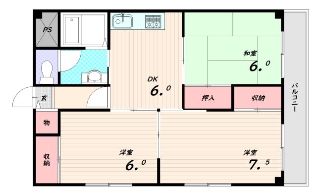 エステートピア日吉(3DK/2階)の間取り写真