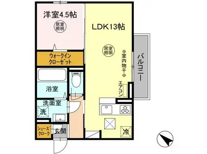 ウエスト・パーク C(1LDK/1階)の間取り写真