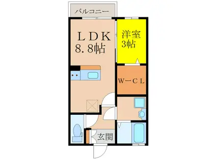 ローズガーデン(1LDK/2階)の間取り写真