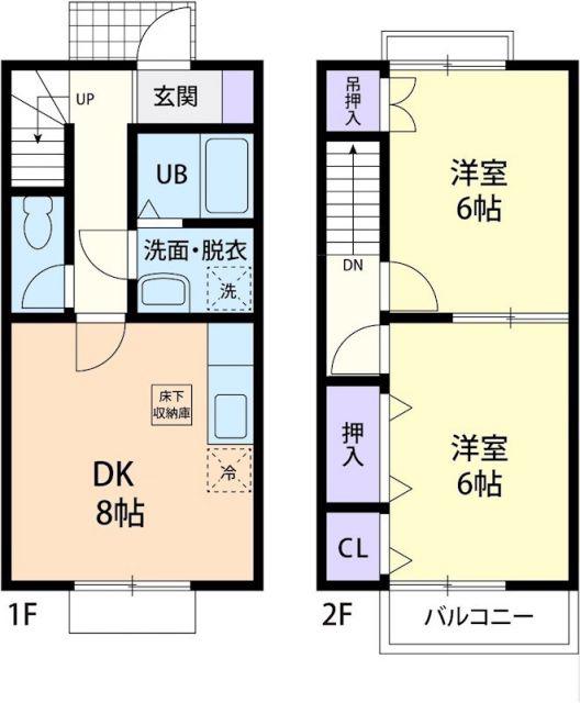 フォレストヒルB(2DK/1階)の間取り写真