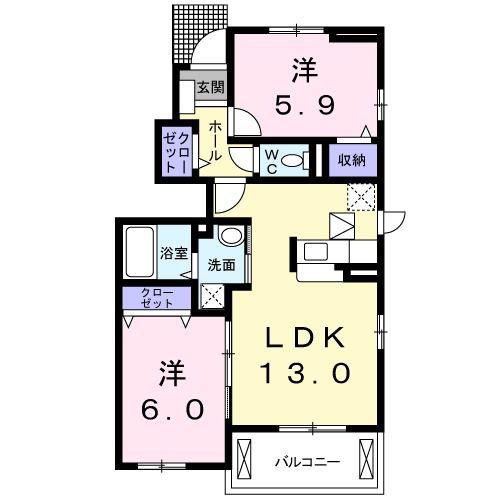 ウエスト ウッド(2LDK/1階)の間取り写真