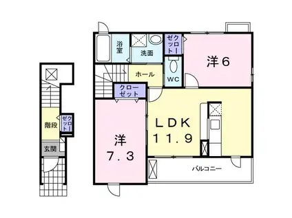 アッソレート・ポスト III(2LDK/2階)の間取り写真