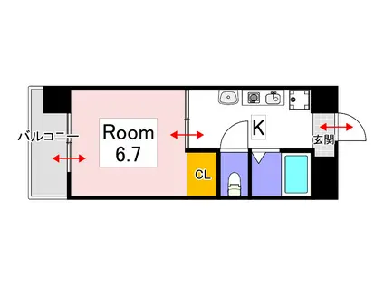 K`S B 大供(1K/4階)の間取り写真
