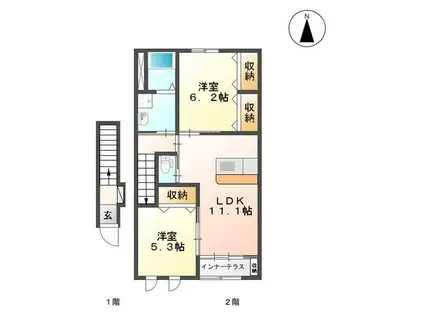 シャイン ヴィレッジ 大木戸 A(2LDK/2階)の間取り写真