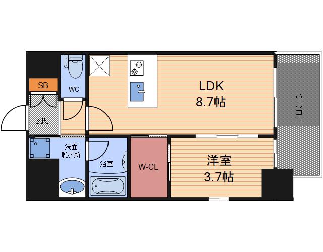 リヴェント福島(1LDK/12階)の間取り写真