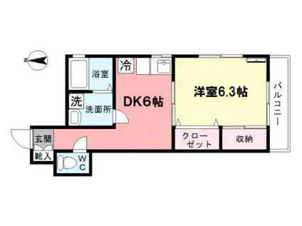 川本ハイム2(1DK/1階)の間取り写真