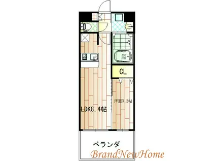 オリエンテム宿院南(1LDK/6階)の間取り写真