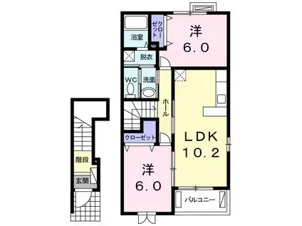 ヒルサイド・ブローテC(2LDK/2階)の間取り写真