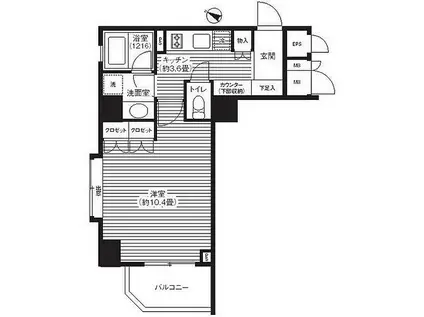 グランハイツ代々木(1K/9階)の間取り写真