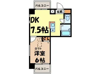 置地マンション(1LDK/5階)の間取り写真