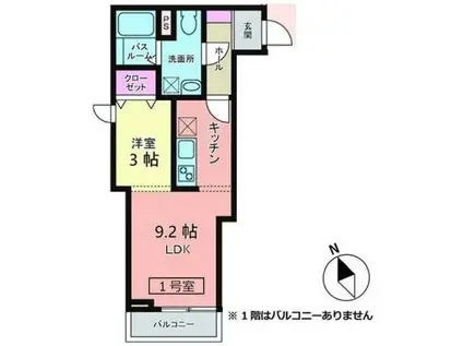 メリディアン多賀城新田(1LDK/1階)の間取り写真