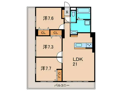 グランヴィラージュ長寿ガ丘(3LDK/1階)の間取り写真