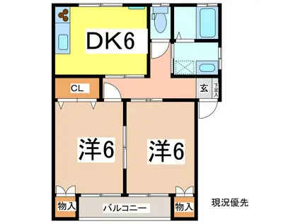 丸好コーポ李田(2DK/1階)の間取り写真