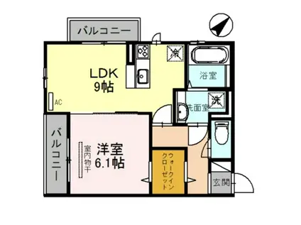 ティーガーデンヴィレッジB棟(1LDK/2階)の間取り写真